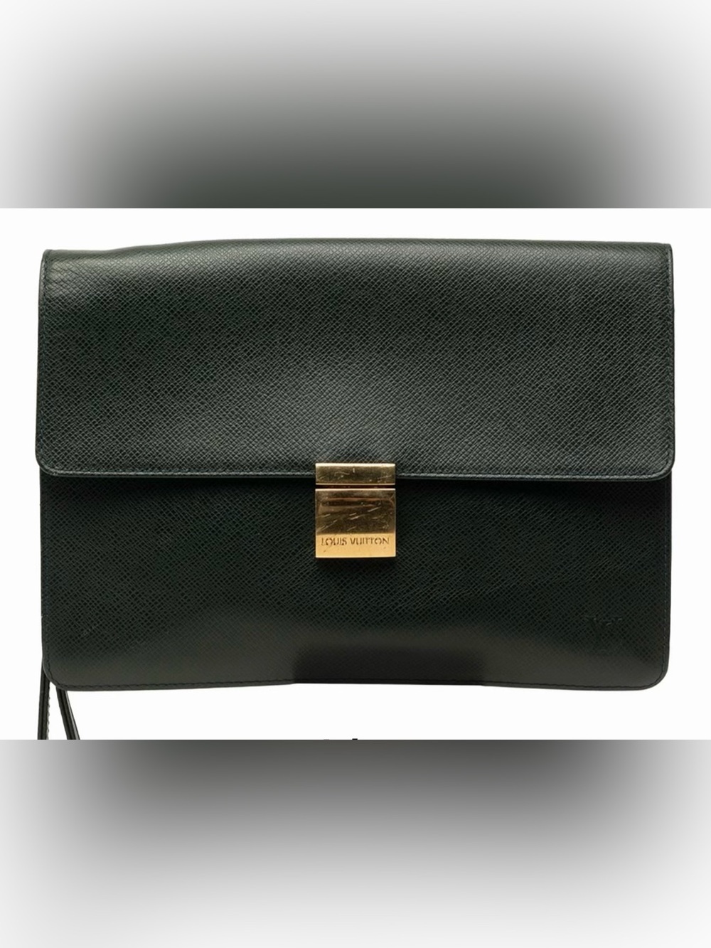 Louis Vuitton Green Leather Wristlet Clutch with Gold Lock